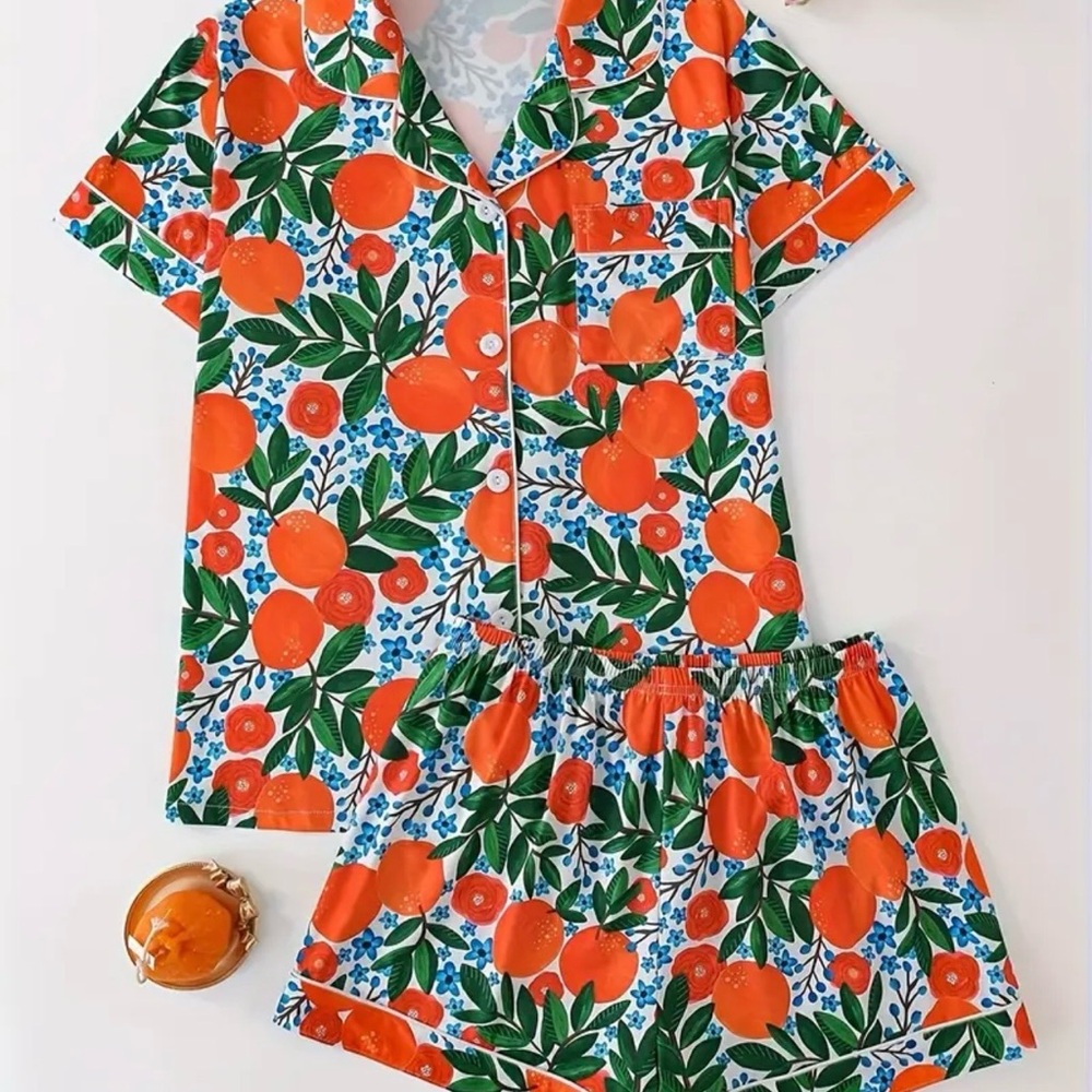 Orange Floral Pajama Set